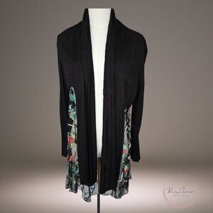 Kim & Cami Embroidered Mesh Floral Cardigan – Black Sheer Boho Layering Piece